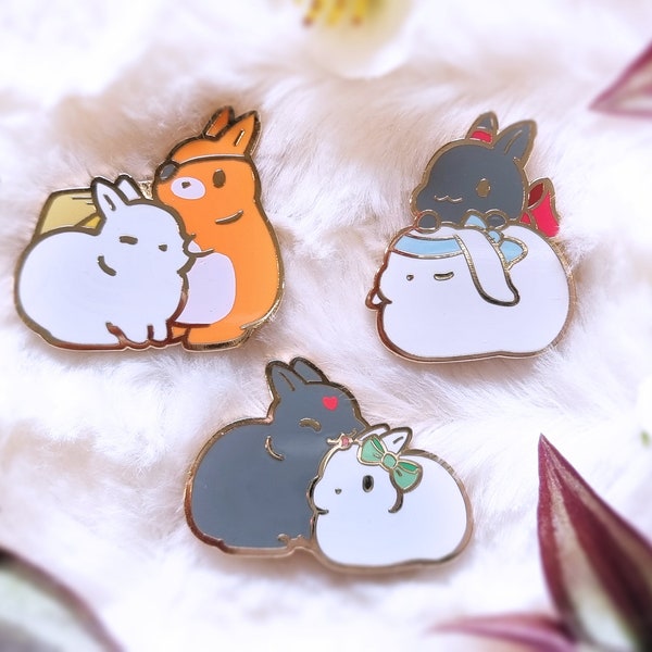 Cute Bunny MXTX Enamel Pin Featuring Wangxian, Bingqiu and Hualian Bunnies