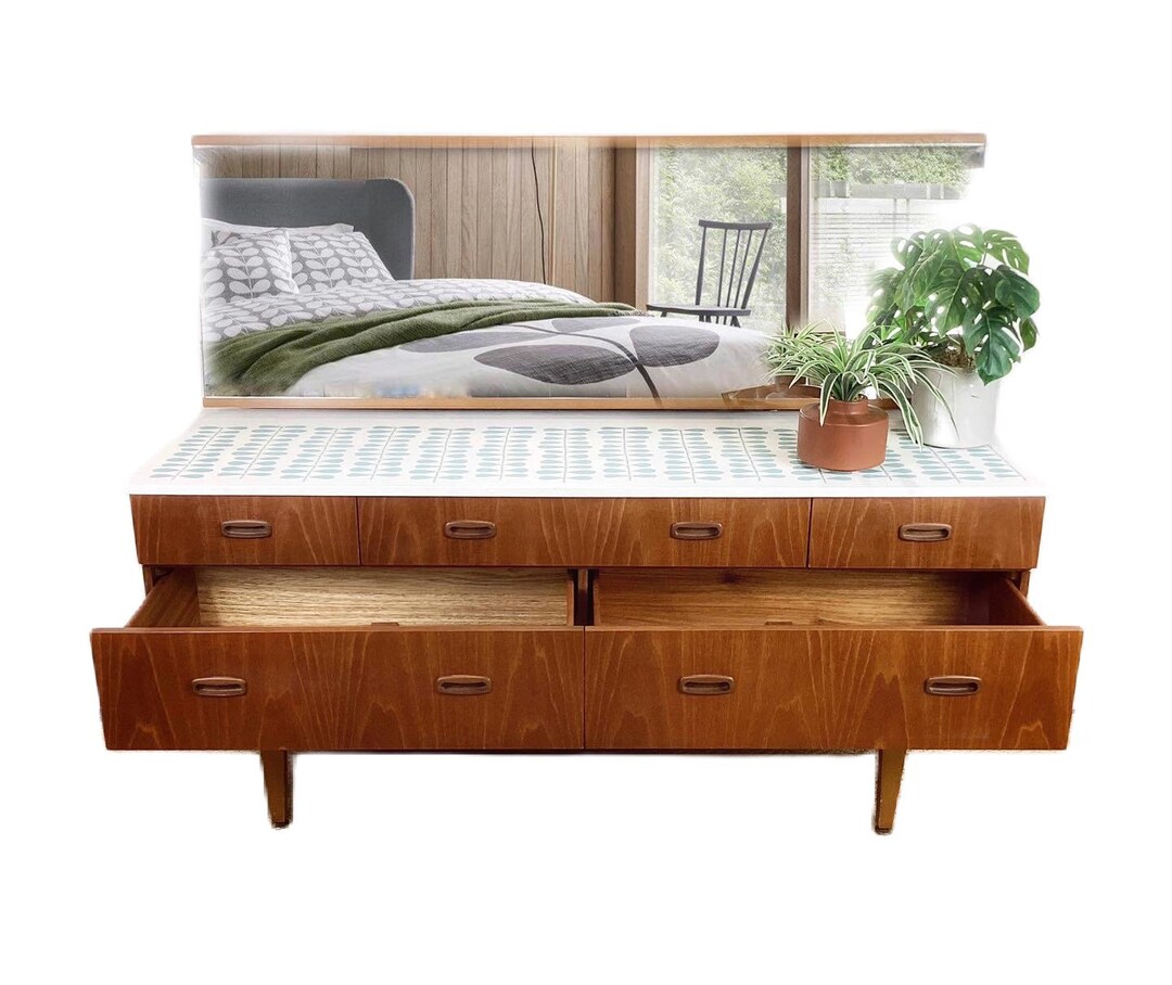 Vintage MCM Teak Dressing Table With Orla Kiely Inspired Etsy Australia