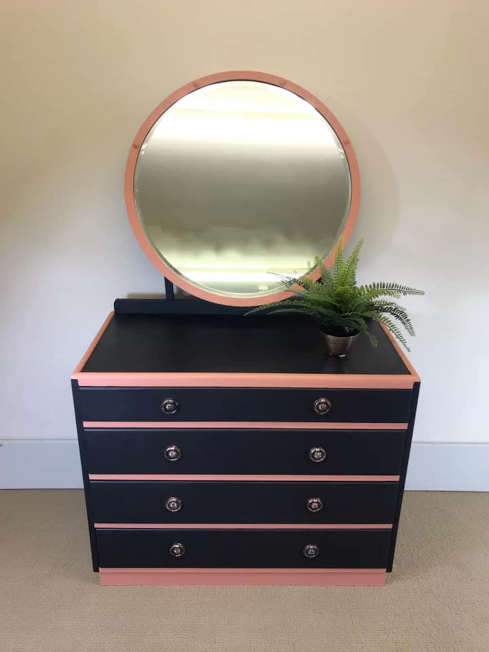 Original Art Deco dresser with round mirror hand painted in Etsy