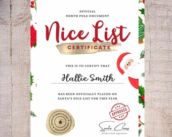 Personalised Letter From Santa, Nice List Certificate, Christmas Eve Box Filler