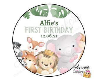 Personalised Party Stickers, Safari Theme, Jungle Thank you for coming, Labels, Kids, Self Adhesive, Printed, Personalized, Birthday.