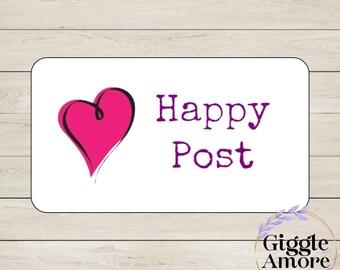 60 Happy post stickers, hearts Labels, Business, Parcels, Self Adhesive, Printed, Small Business Stationery