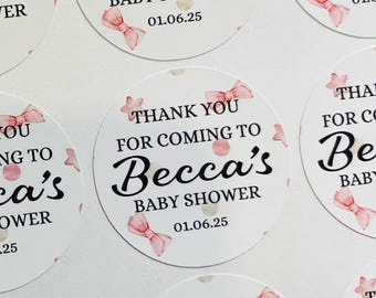 Personalised Baby Shower Stickers: Floral Bow Thank You Labels