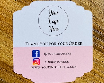 24 Personalised Thank You Small Business Cards or Stickers, Your own logo