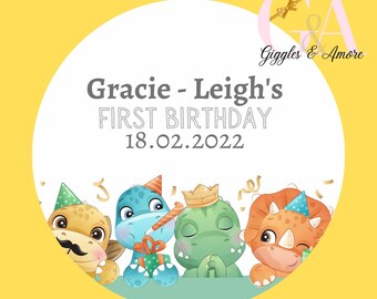 Personalised Party Stickers, Dinosaur Theme, Jungle Thank you for coming, Labels, Kids, Self Adhesive, Printed, Personalized, Birthday.
