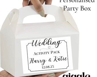 Personalised Party Box Wedding Theme Gold White Box Bag Birthday Party Gift Favour Activity Food zebra Lion Giraffe Elephant Pink