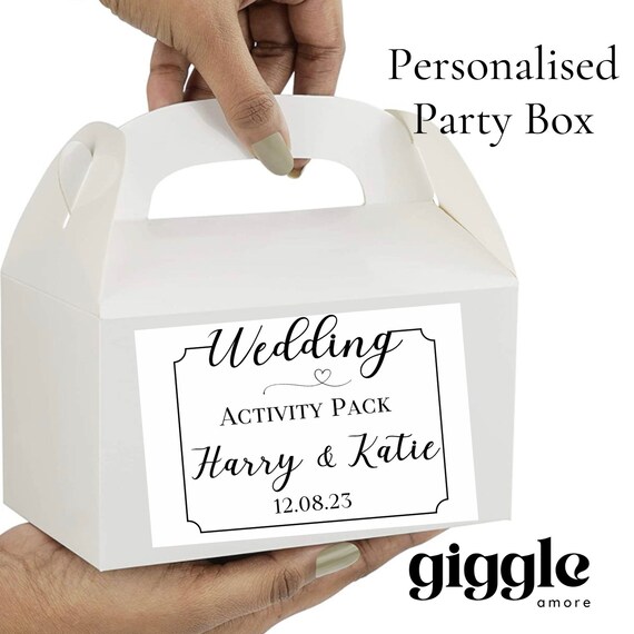 Personalised Party Box Wedding Theme Gold White Box Bag Birthday Party Gift Favour Activity Food zebra Lion Giraffe Elephant Pink