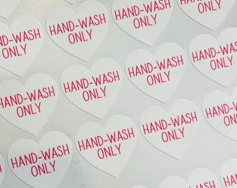 Hand-Wash Only Heart Stickers, Business Stickers, Labels,Thank U, Self Adhesive, Printed, Personalized, Small Buisness Labels