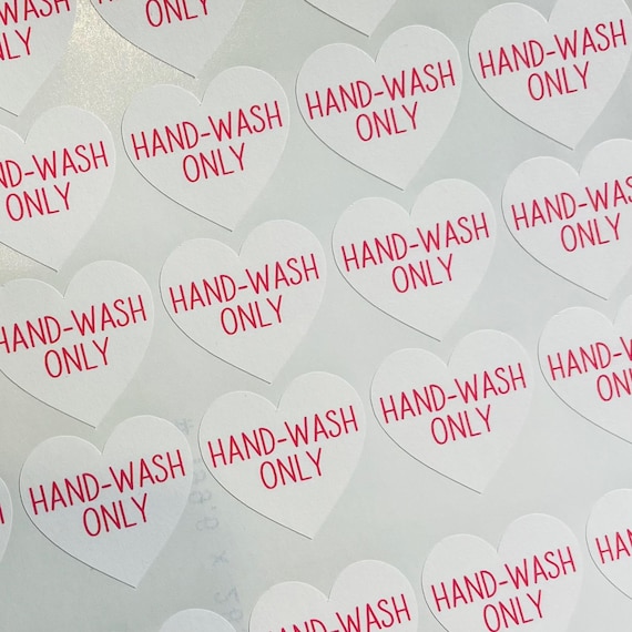 Hand-Wash Only Heart Stickers, Business Stickers, Labels,Thank U, Self Adhesive, Printed, Personalized, Small Buisness Labels