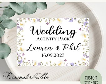 Personalised Wedding Activity Pack Stickers Theme Stickers Gold White Box Bag Birthday Party Gift Favour Activity