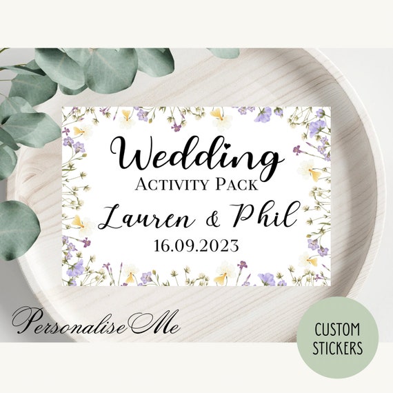 Personalised Wedding Activity Pack Stickers Theme Stickers Gold White Box Bag Birthday Party Gift Favour Activity