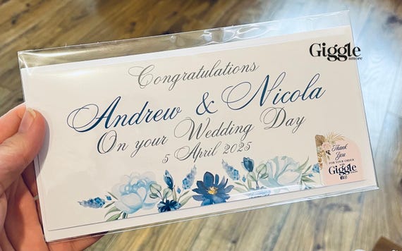 Handmade Personalised Money Wallet Gift Card Birthday Wedding Engagement Navy