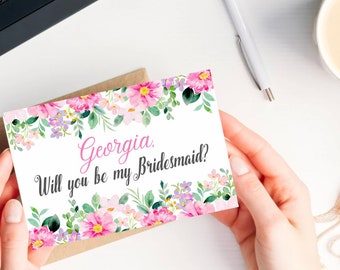 Personalised Will you be my bridesmaid card, A6 Maid Of Honour, Flower Girl