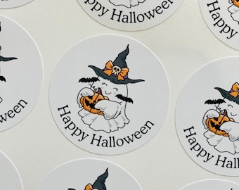 Happy Halloween Stickers, Business Stickers, Labels,Thank U, Self Adhesive, Printes, Small Buisness Labels, Ghost, Bow