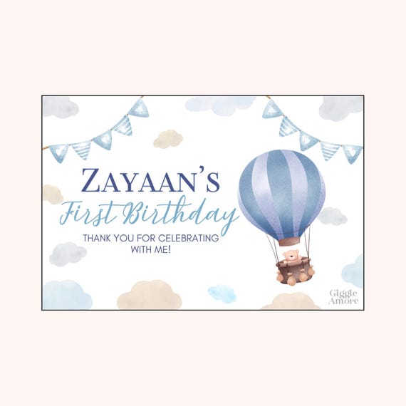Personalised Hot Air Balloon First Birthday Stickers