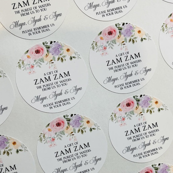 24 Personalised round Zam Zam Water stickers thank you, Favour, Party, Custom