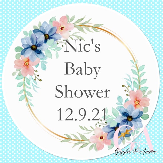 Personalised Baby Shower Stickers: Floral Thank You Labels (40mm)