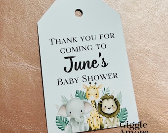 10 x Personalised Baby Shower Tags Gift Tags Thank You Tag Jungle Animals Favours