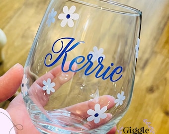 Personalised Stemless Wine Glass Name Balloon Birthday Mother’s Day Party Gift Mum Mother