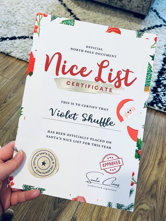 Personalised Letter From Santa, Nice List Certificate, Christmas Eve Box Filler