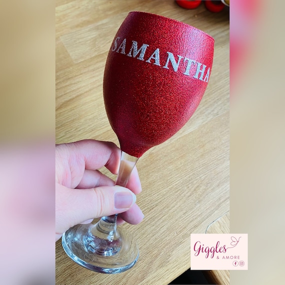 Personalised Wine Glass or Champagne Flute Name Balloon Birthday Wedding Hen Party Gift glitter
