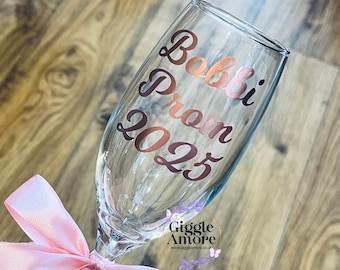 Personalised Wedding Prom Glasses Bride/Bridesmaid champagne flute, wedding titles, maid of honour glass