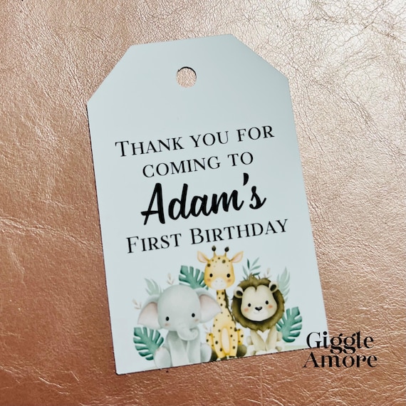 10 x Personalised Birthday Tags Gift Tags Thank You Tag Jungle Animals Favours