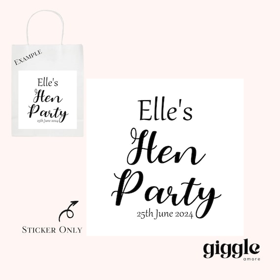 Large Personalised Hen Party Stickers Theme Stickers Gold White Birthday Party Gift Favour Activity