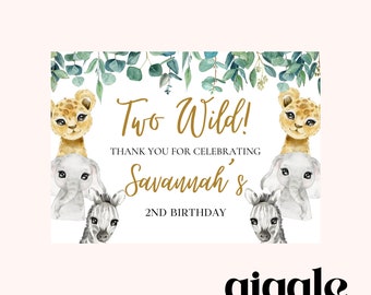 Two Wild Personalised Party Jungle Safari Theme Stickers Bag Birthday Party Gift Favour Activity Food zebra Lion Giraffe Elephant