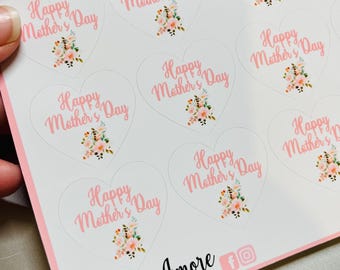 Happy Mother's Day Heart Stickers: Floral Business Labels