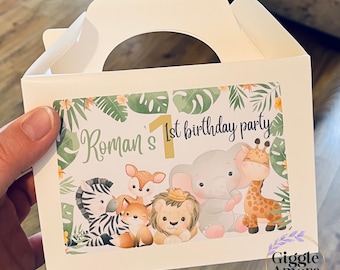 Personalised Jungle Safari Party Stickers or Favor Box