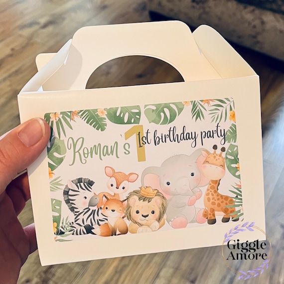 Personalised Jungle Safari Party Stickers or Favor Box