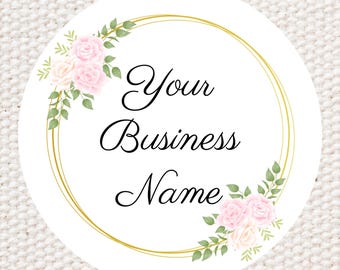 Custom Business Logo Stickers: Pink Floral Wreath, Glossy Finish