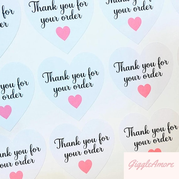 Thank You Stickers: Heart Labels, Small Business Packaging (40mm)