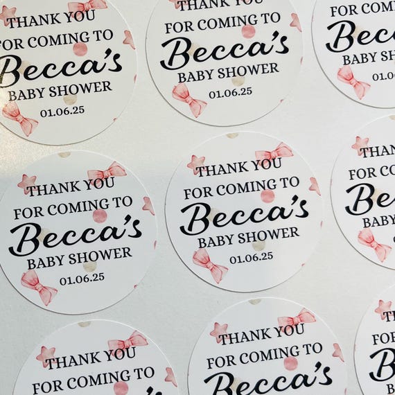Personalised Baby Shower Stickers: Floral Bow Thank You Labels