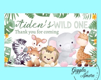 Personalised Party Stickers, Safari Theme, Jungle Thank you for coming, Labels, Kids, Self Adhesive, Printed, Personalized, Birthday.