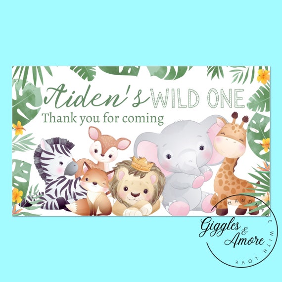 Personalised Party Stickers, Safari Theme, Jungle Thank you for coming, Labels, Kids, Self Adhesive, Printed, Personalized, Birthday.