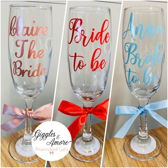 Personalised Wedding Glasses Bride/Bridesmaid champagne flute, wedding titles, maid of honour glass