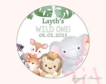 Personalised Party Stickers, Safari Theme, Jungle Thank you for coming, Labels, Kids, Self Adhesive, Printed, Personalized, Birthday.
