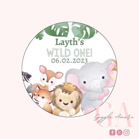 Personalised Party Stickers, Safari Theme, Jungle Thank you for coming, Labels, Kids, Self Adhesive, Printed, Personalized, Birthday.