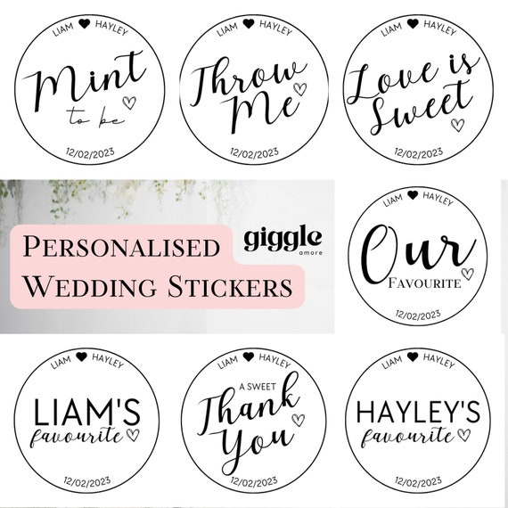 Personalised Wedding Stickers, Business Stickers, Labels,Thank U, Self Adhesive, Printed, His Favourite, Her, Ours, Thank You