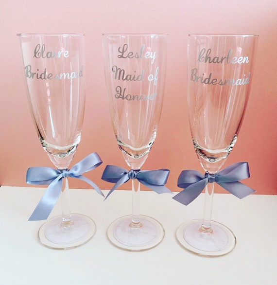 Personalised Bride to be Glass Bridesmaid champagne flute, wedding titles, maid of honour glass hen party
