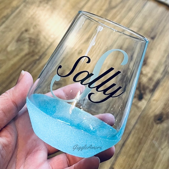 Personalised Stemless Wine Glass Name Balloon Birthday Wedding Hen Party Gift glitter