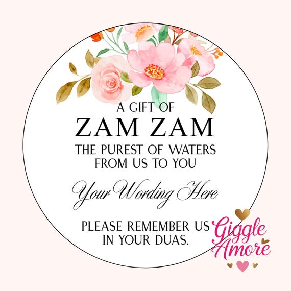 24 Personalised round Zam Zam Water stickers thank you, Favour, Party, Custom