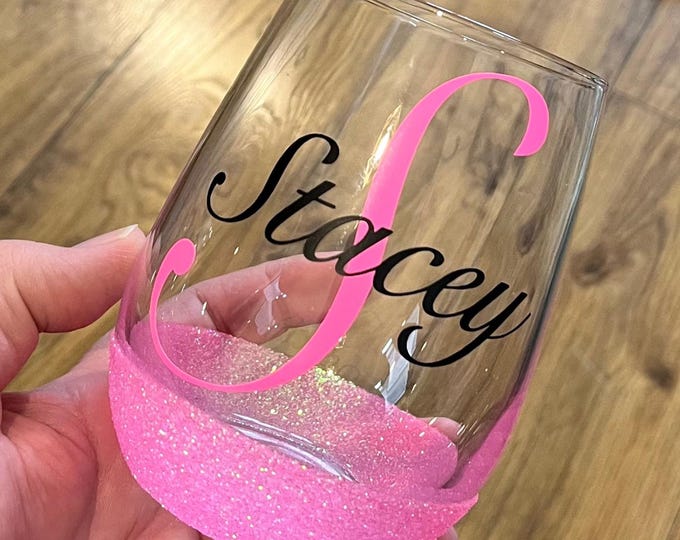 Featured listing image: Personalised Stemless Wine Glass Name Balloon Birthday Wedding Hen Party Gift glitter