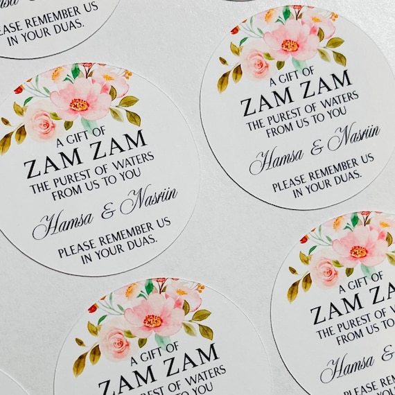 24 Personalised round Zam Zam Water stickers thank you, Favour, Party, Custom