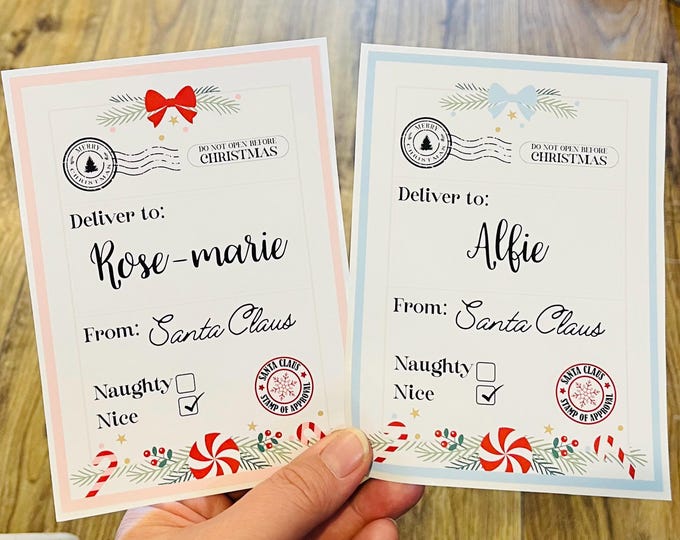 Featured listing image: Large Personalised Christmas POSTAGE LABEL Sticker Parcel Santa XMAS Present