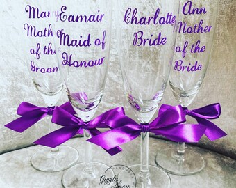 Personalised Wedding Glasses Bride/Bridesmaid champagne flute, wedding titles, maid of honour glass