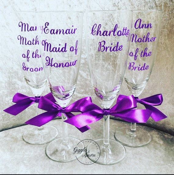 Personalised Wedding Glasses Bride/Bridesmaid champagne flute, wedding titles, maid of honour glass