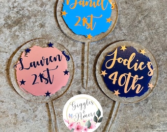 Personalised Acrylic Cake Topper Your Choice Of Wording And Colour, Birthday